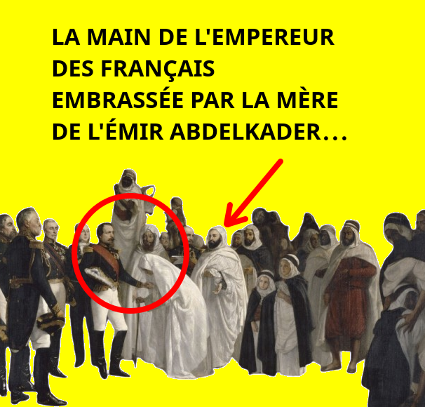 Napoléon III embrassé par la mère de l'Émir Abdelkader, ami de la France