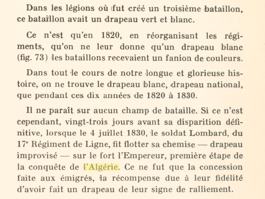 Le premier drapeau de l'Algérie française fut blanc royaliste