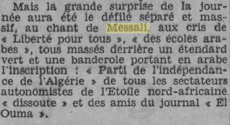 Défilé du PPA du 14 juillet 1937, apparition de l'étendard algérien