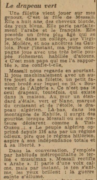 Description par la presse française de Djanina Messali.