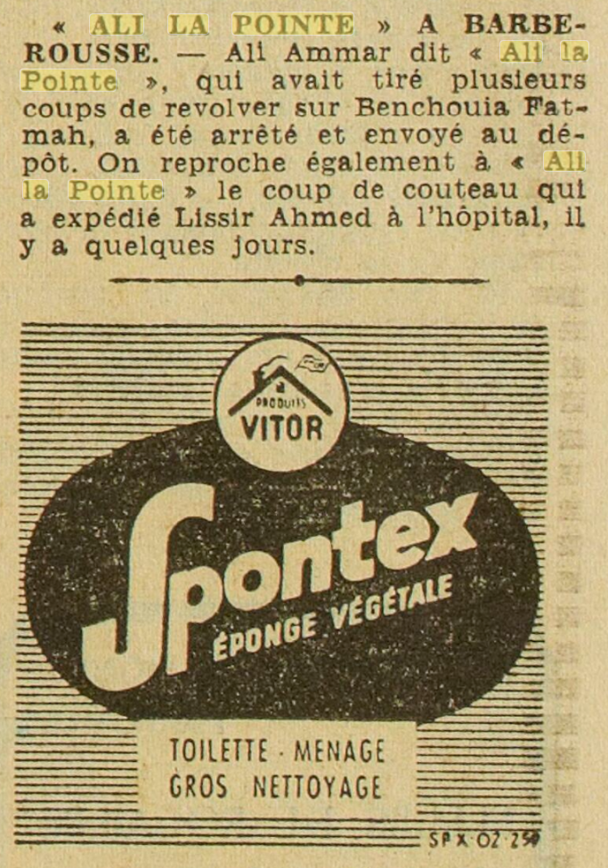 Ali Ammar - dit la Pointe - dans l'Echo d'Alger