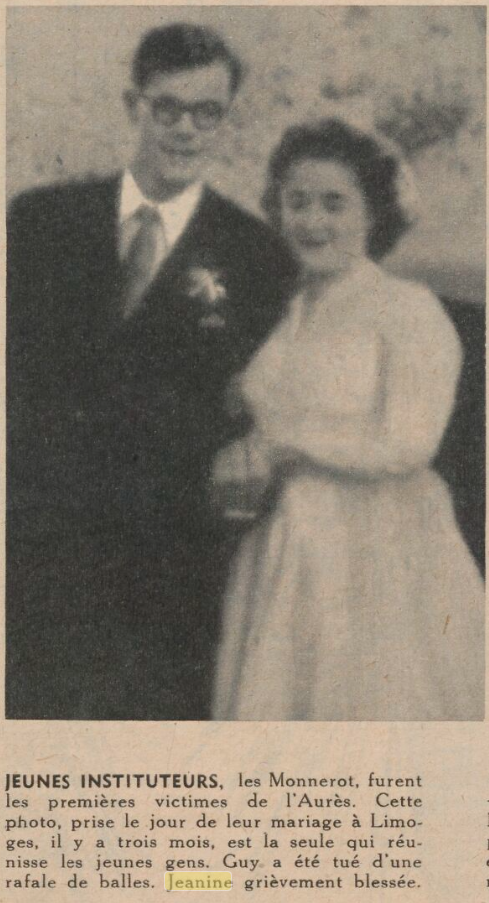 Guy et Jeanine Monnerot à leur mariage en août 1954 