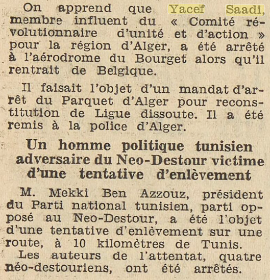 Article sur Yacef Saâdi en 1955
