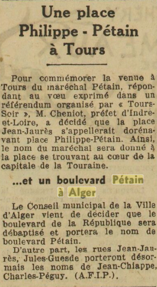 Inauguration d'un boulevard Pétain à Alger en 1940