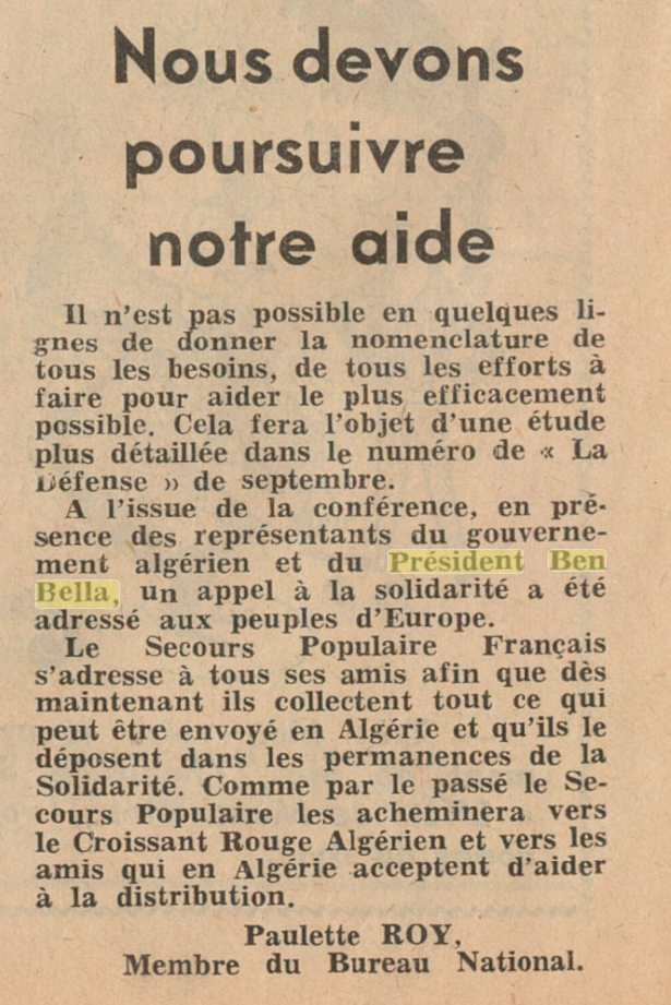 Président Ben Bella, Paulette Roy, 1963