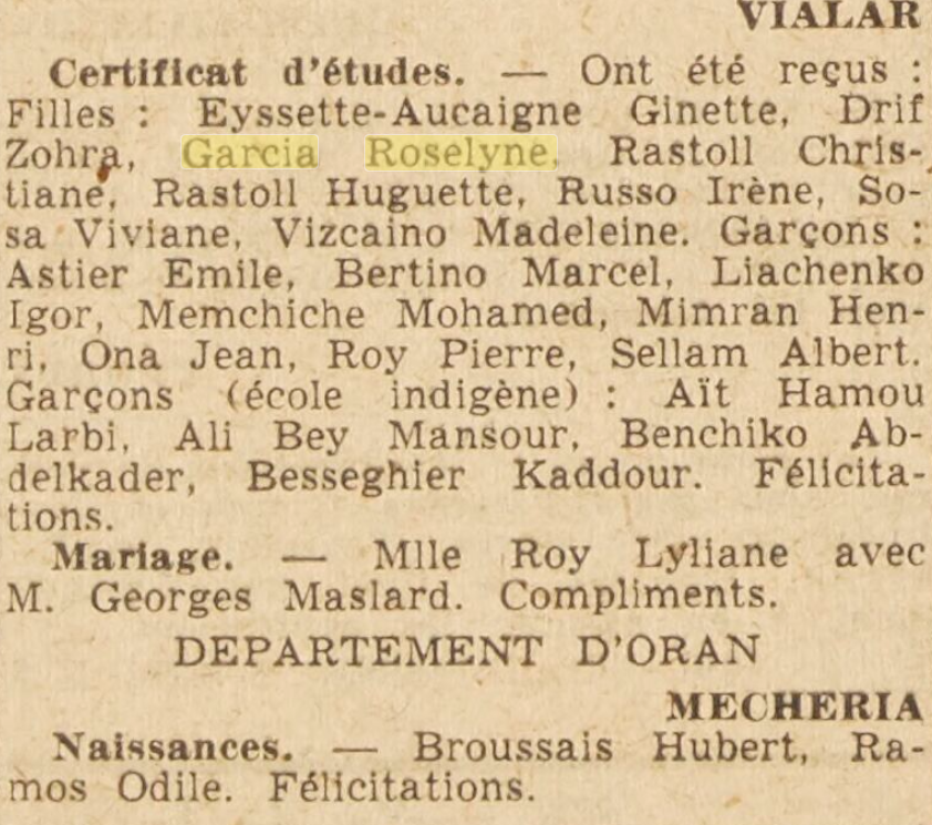 Roselyne Garcia en 1946